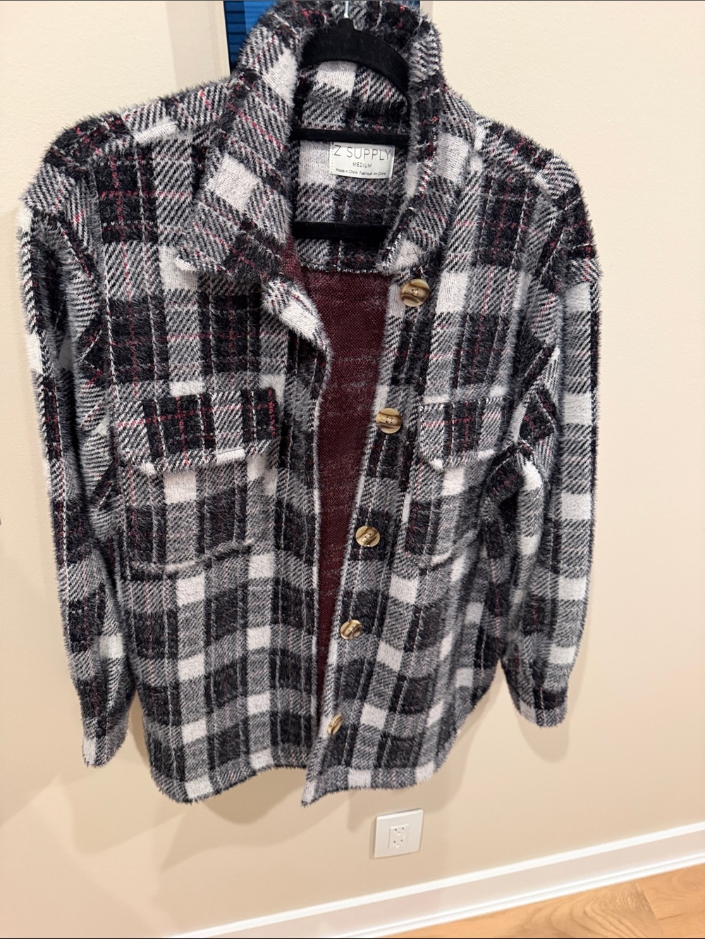 Z Supply Black, White & Maroon Plaid Utility Shacket
